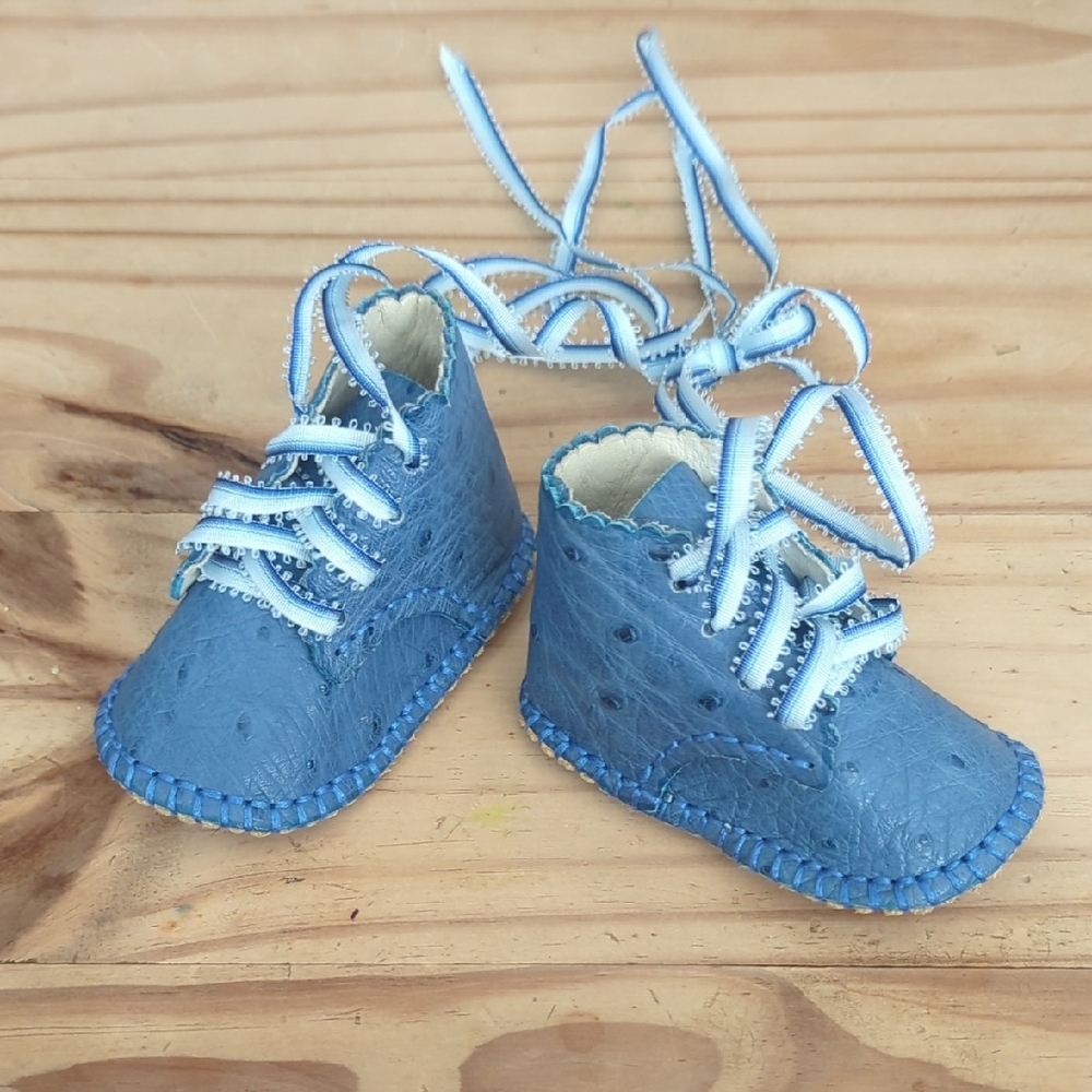 Blue Ostrich Leather Baby Shoes